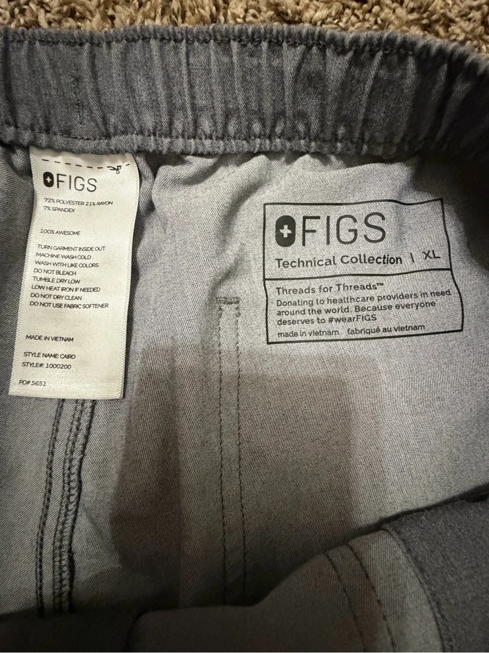FIGS Men’s Cairo Straight-Leg Scrub Pants Gray Size XL Technical Collection